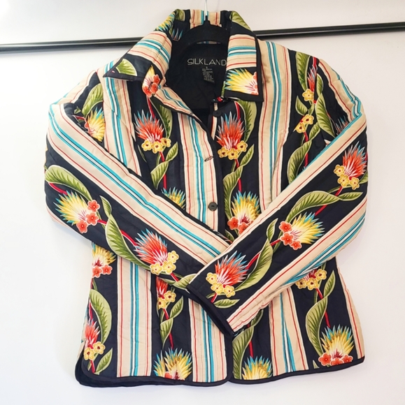 Silkland green red yellow cream multicolor floral  jacket/ blazer size small S - Picture 6 of 6